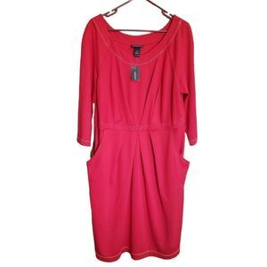 LANE BRYANT Red Pleated and Front Pockets 3/4 Sleeve Dress SIZE 14/16 NWT